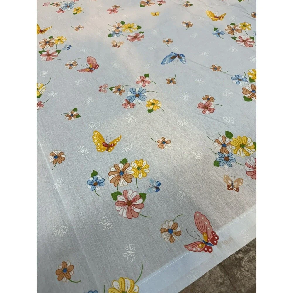 Vintage Thomaston No Iron FULL Flat Sheet Blue with Flowers and Butterflies READ